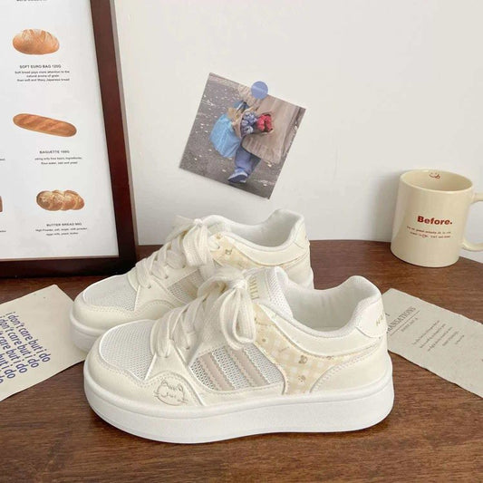 Cute Cat Design Low-Top White Shoes For Women, New Spring Collection, Versatile Fashion Casual Sneakers With Soft Sole And Unique Stylish Design