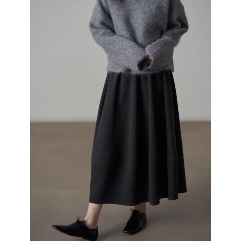 Commuter Woolen Solid Color Bud Skirt Women
