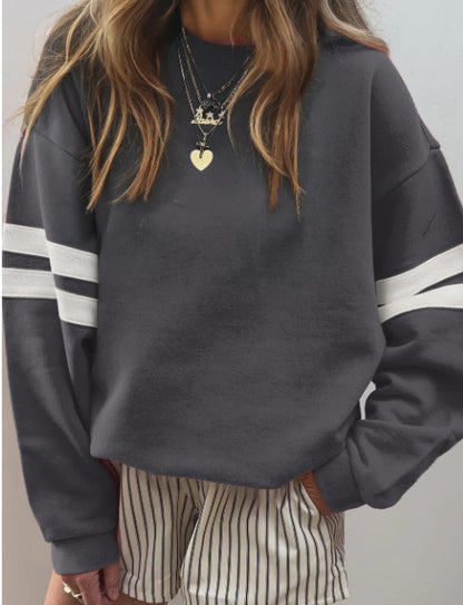 Red Dahlia Varsity Striped Detail Drop Shoulder Oversized Sweatshirt
