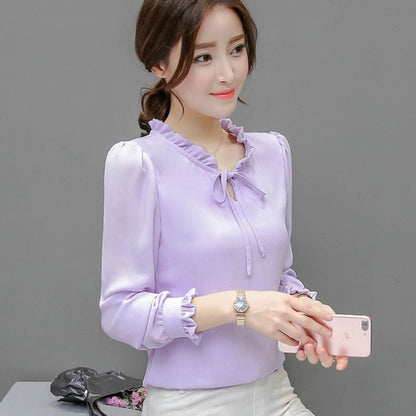 Loose Plus Size Bow Chiffon Shirt Women's Clothing