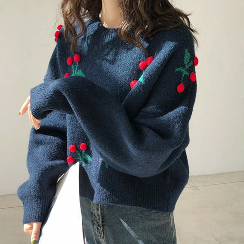 Women's Age-reducing Design Three-dimensional Cherry Sweater