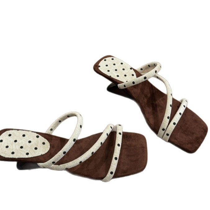 French Polka Dot Wedge Slide Sandals For Women, 2026 Summer New Arrival High Heels, Elegant Slim-fit Gentle Style Outdoor Sandals