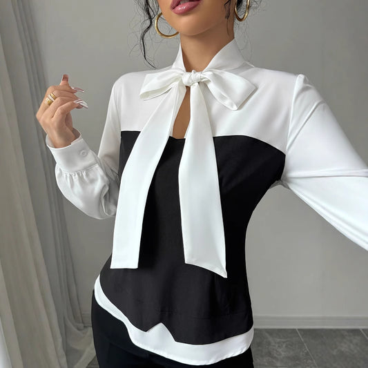 Women's Elegant Bow Simple Fashion Long Sleeve Shirt