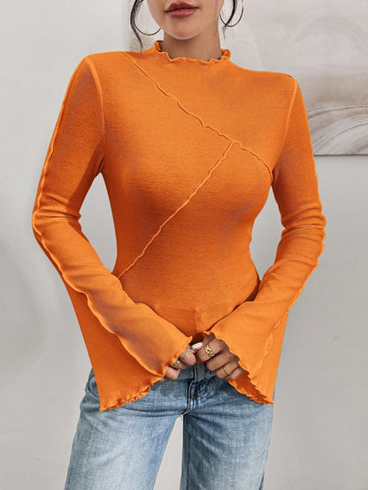Asymmetric Turtleneck Flared Sleeves Long Sleeves