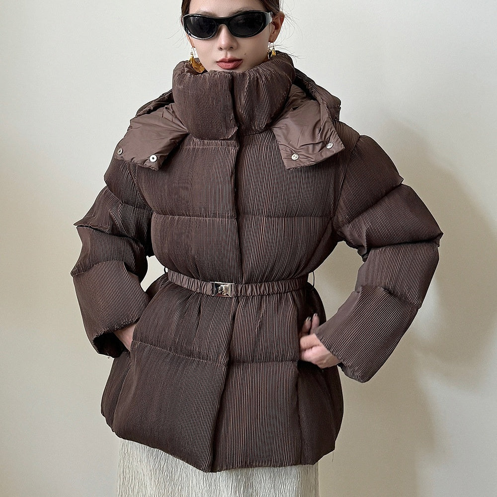 New Waist Belt Down Jacket Women's Waist Slimming Crumpled Thickened Slim Fit