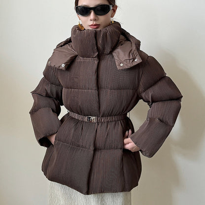 New Waist Belt Down Jacket Women's Waist Slimming Crumpled Thickened Slim Fit