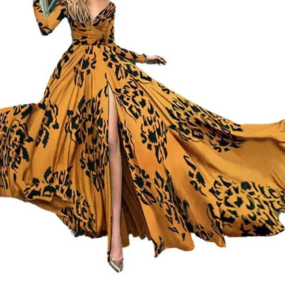 Women's Dress Split Leopard-print Slim-fit Sexy Deep V