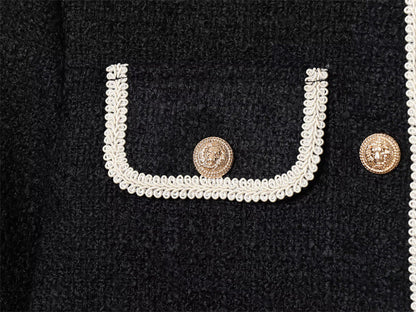 Women's Round Neck Pocket Velvet Coat