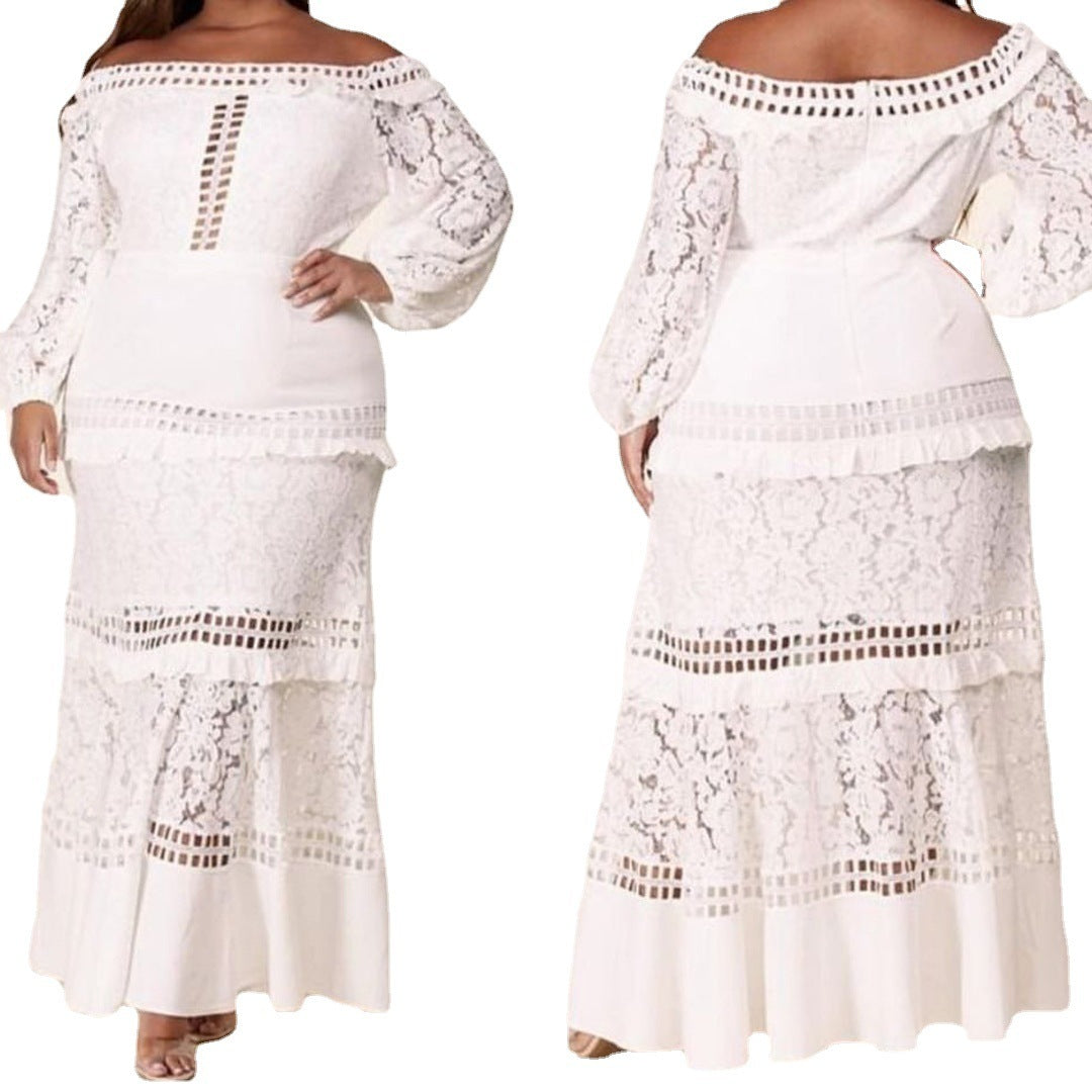 Women's Off-shoulder Lace Ruffle Sleeve Dress