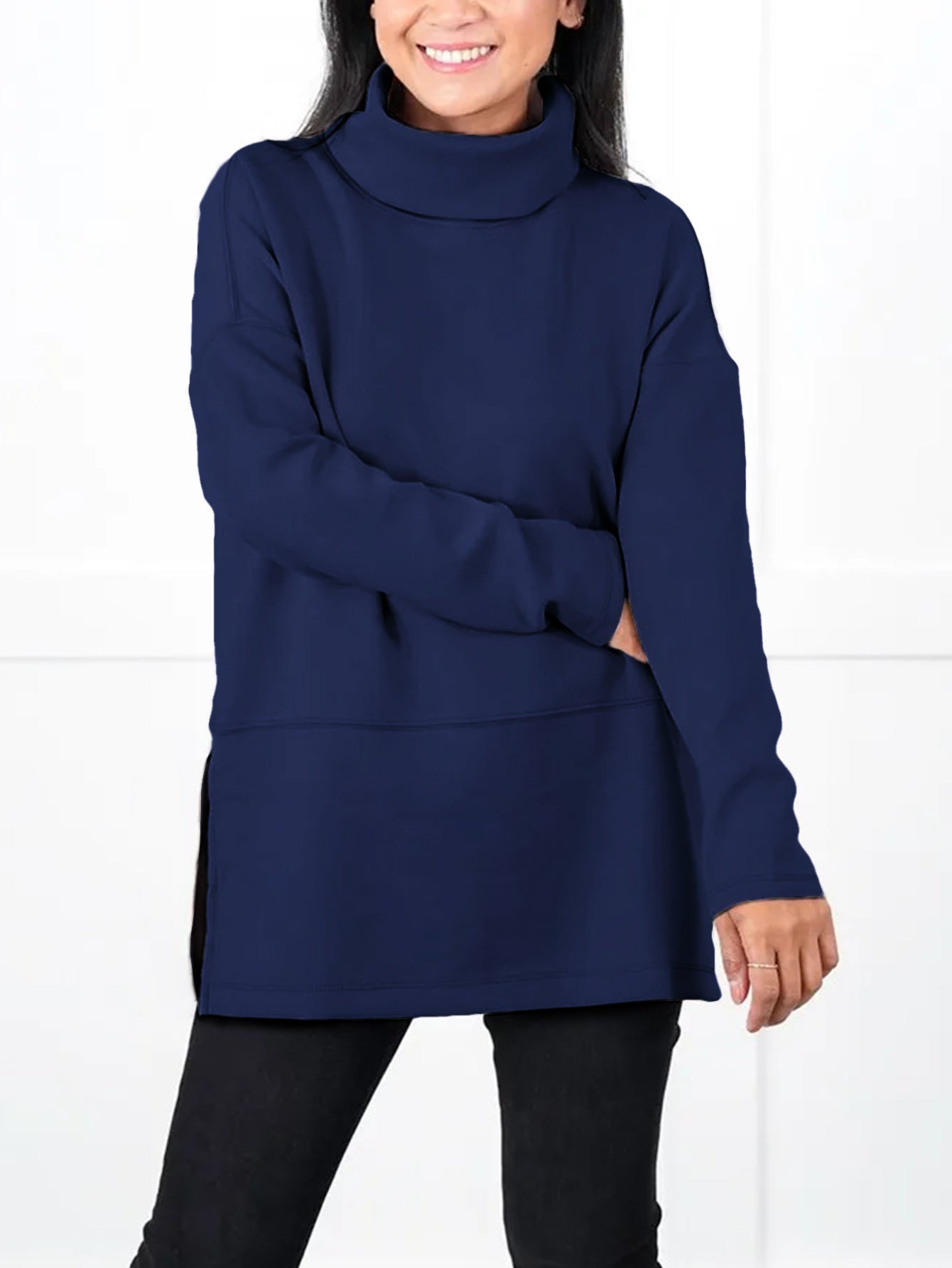 Large Size Multicolor Minimalism Turtleneck Top