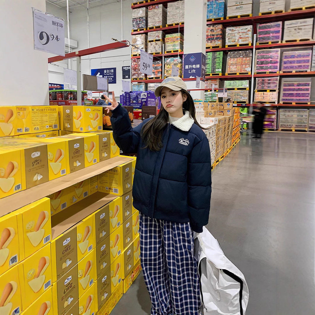 Loose And Warm Thickened Lamb Fur Collar Cotton-padded Clothes