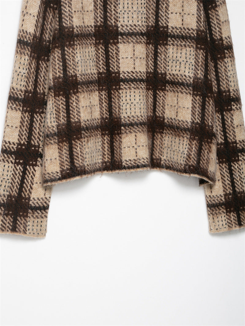 Women's Loose-fitting Sanding Plaid Sweater