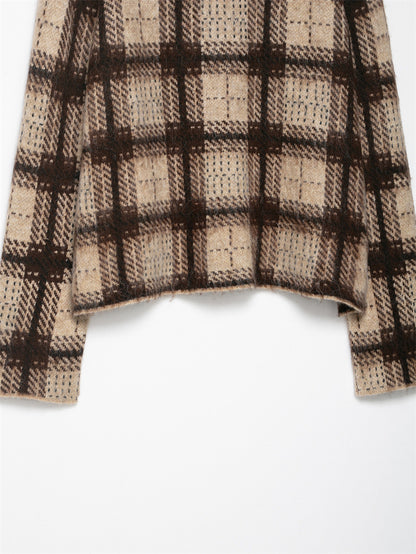 Women's Loose-fitting Sanding Plaid Sweater