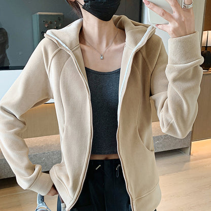 Hooded Zipper Sport Cardigan Coat Female Brushed Hoody