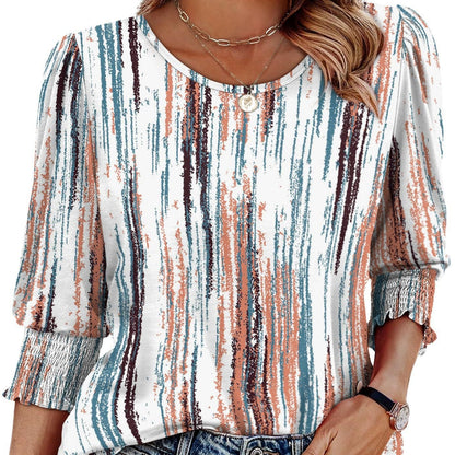 Autumn Loose Casual Print Round Neck Top For Women
