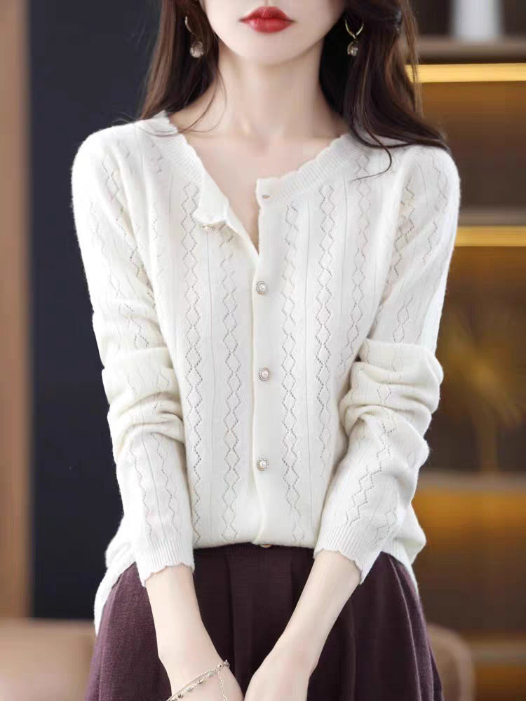 Round Neck All-matching Korean Style Casual Sweater Coat