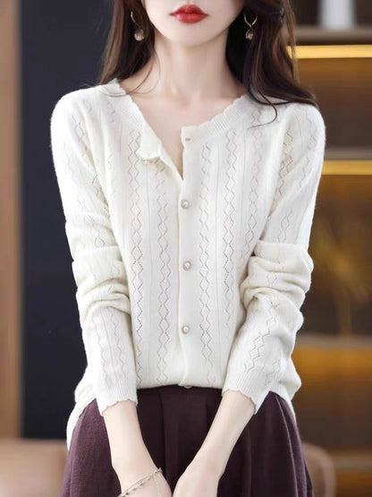 Round Neck All-matching Korean Style Casual Sweater Coat