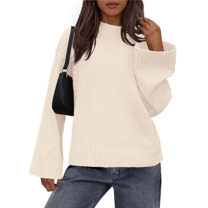 Casual Round Neck Solid Color Knitted Sweaters Women's Clothing