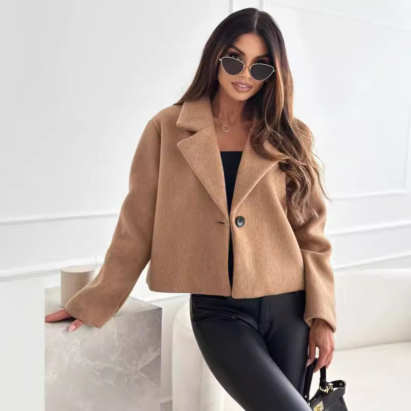 Fall Winter Fashion Suit Collar Solid Color Wool Small Coat Women's Clothing