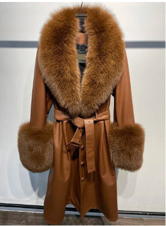 Slim-fit Leather Sheepskin Fox Fur Coat