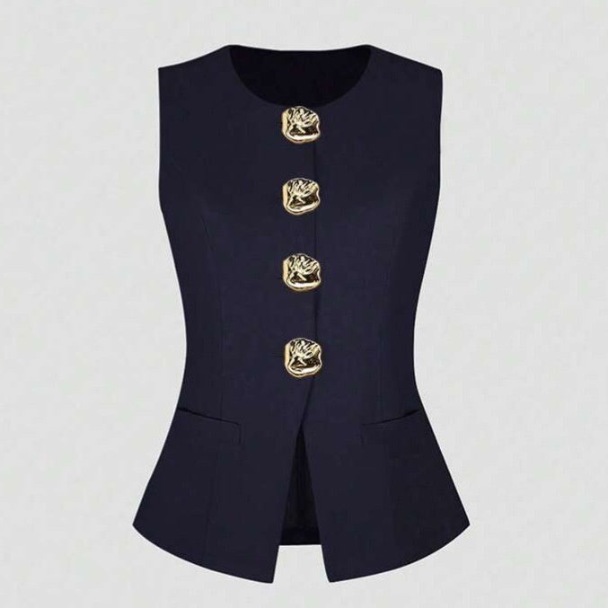 Sleeveless Round Neck Vest Fashion Women's Wear Elegant Waist-tight Solid Color