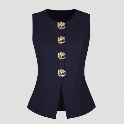 Sleeveless Round Neck Vest Fashion Women's Wear Elegant Waist-tight Solid Color