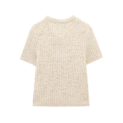 Transparent Organza Bowknot Decoration Knitted Coat