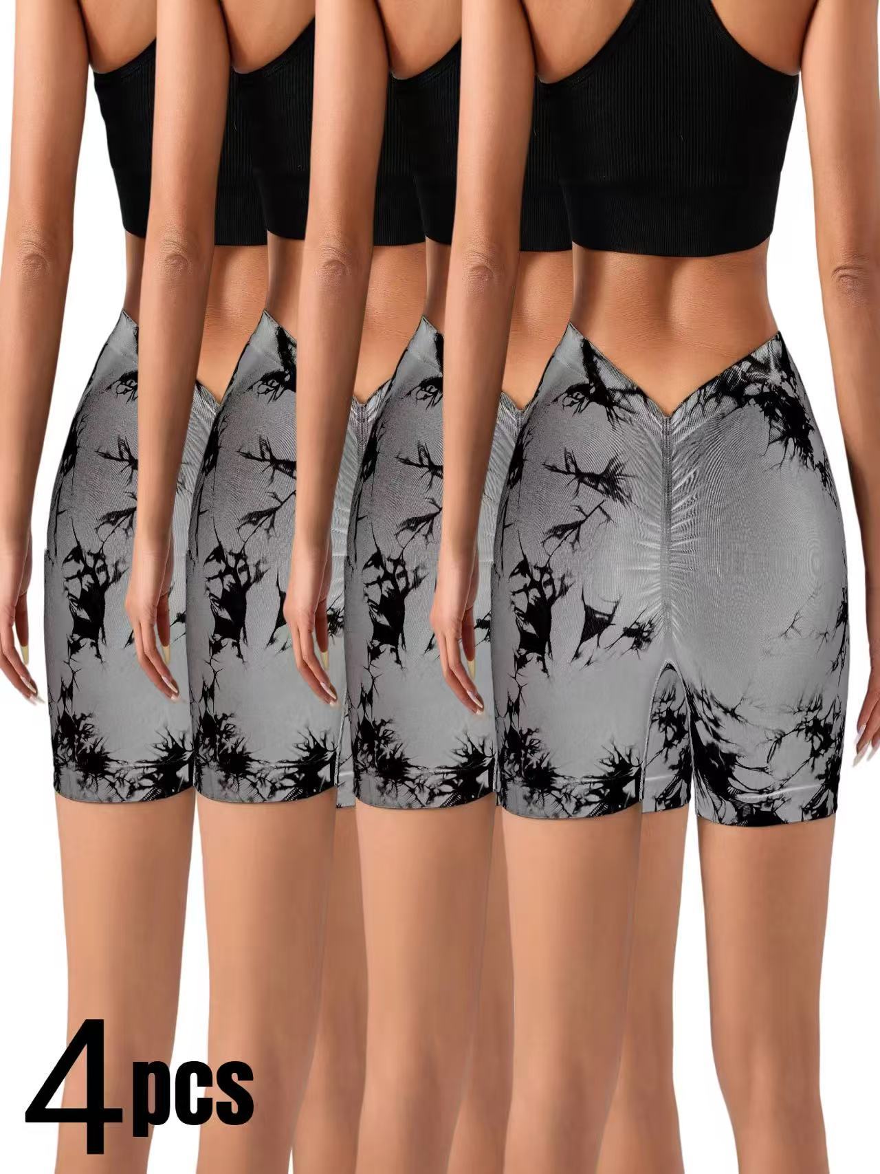 4 PACK Women Workout Shorts Tie Dye Womens Gym Scrunch Butt Lifting Workout Shorts