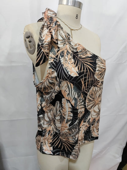 Women's Vacation Beach Print Single Shoulder Vest Top