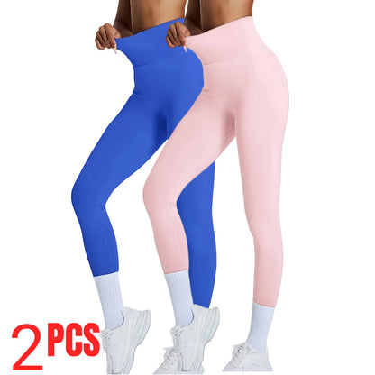 2 Pack Women's High Waisted Seamless Leggings - Butt Lifting & Tummy Control Yoga Pants, Non-See Through Workout Leggings With Soft Compression, Solid Color Activewear