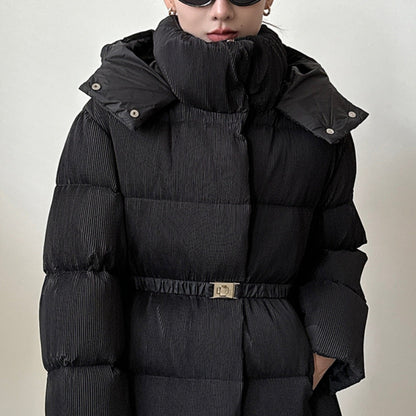 New Waist Belt Down Jacket Women's Waist Slimming Crumpled Thickened Slim Fit