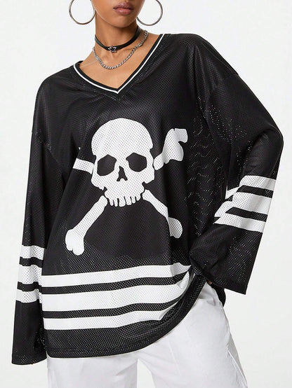 Dopamine Digital Printed Loose Long Sleeves Women's Top