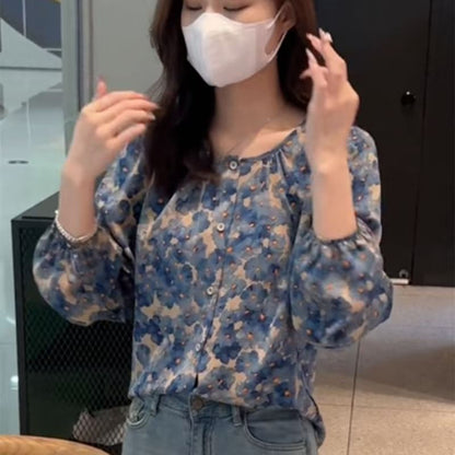 Floral Shirt Chiffon Blouses For Women