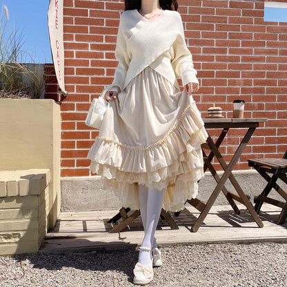 Velvet Dress Thick Retro Lace Swing Design Cake Dress