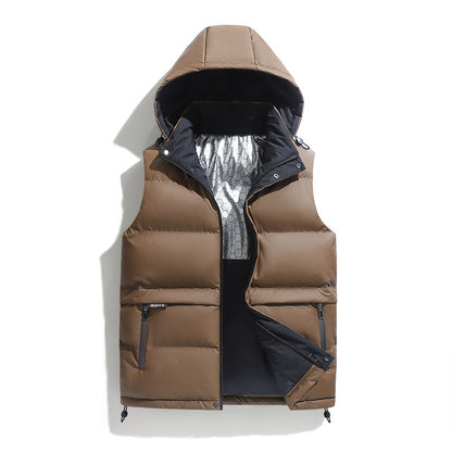 Men's FallWinter Warm Vest Hooded Loose Solid Color