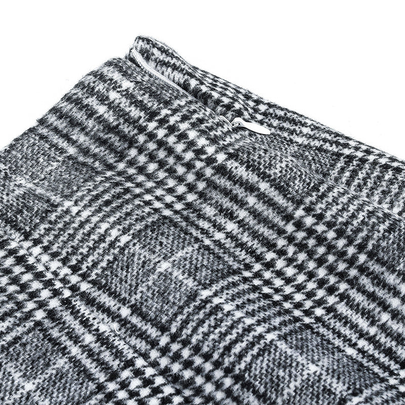 Womens High Waist Plaid Skirt Bodycon Pencil Wool Mini Skirts