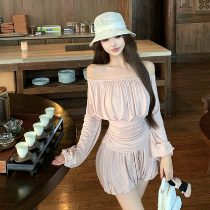 Off-shoulder Pleated Casual Shorts Two-piece Set