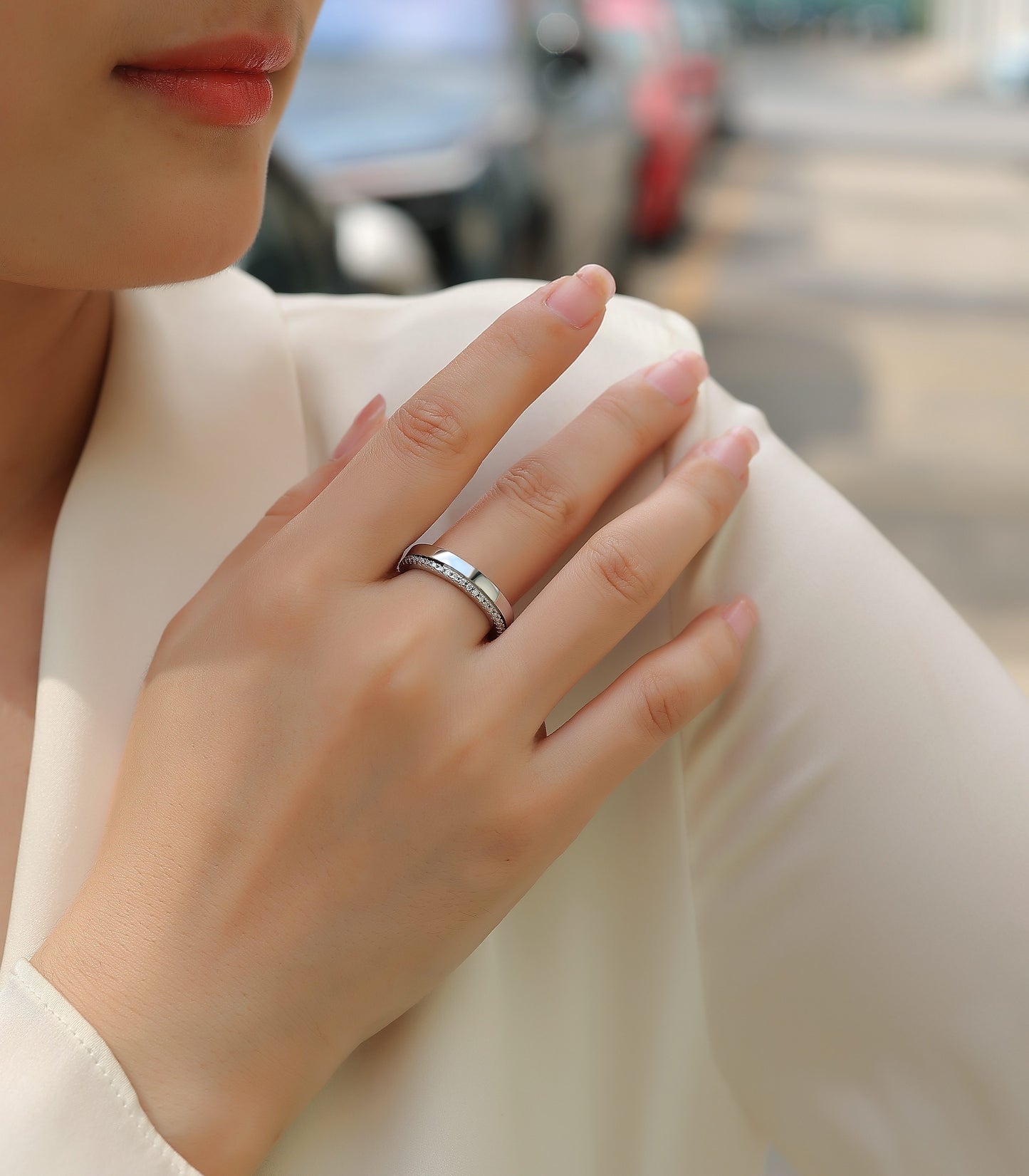 Double Ring Shadow Moissanite Ring – S925 Silver & Platinum