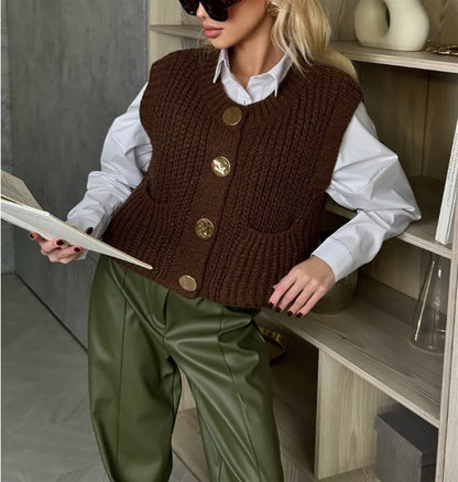 Women's Button Thick Knitted Short Cardigan