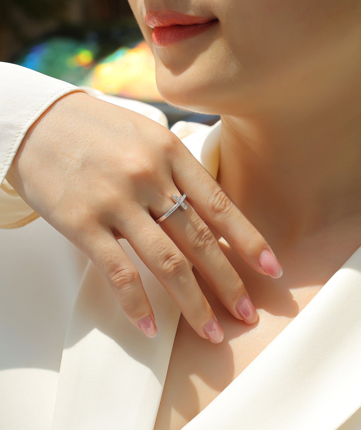 Holy Light Moissanite Cross Necklace in Sterling Silver