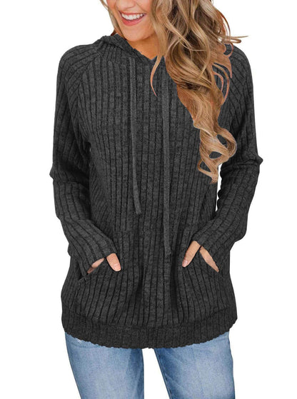 Hooded Sunken Stripe Kangaroo Pocket Sweatshirt