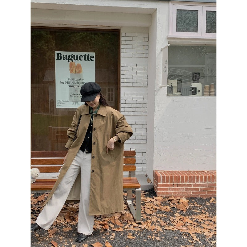 Simple Temperament Lapel Loose Long Trench Coat
