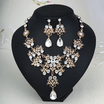 Rhinestone Pearl Earrings & Necklace Set for Women