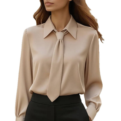 Solid Color Casual Tie Long Sleeve French Shirt Women's Shirt