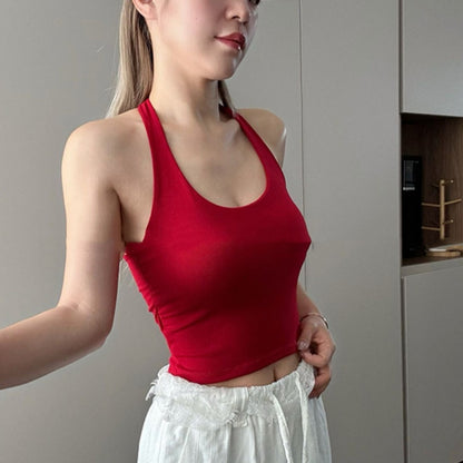 Dopamine Halter Spaghetti Straps Vest Female Summer With Chest Pad Sexy Beauty Back