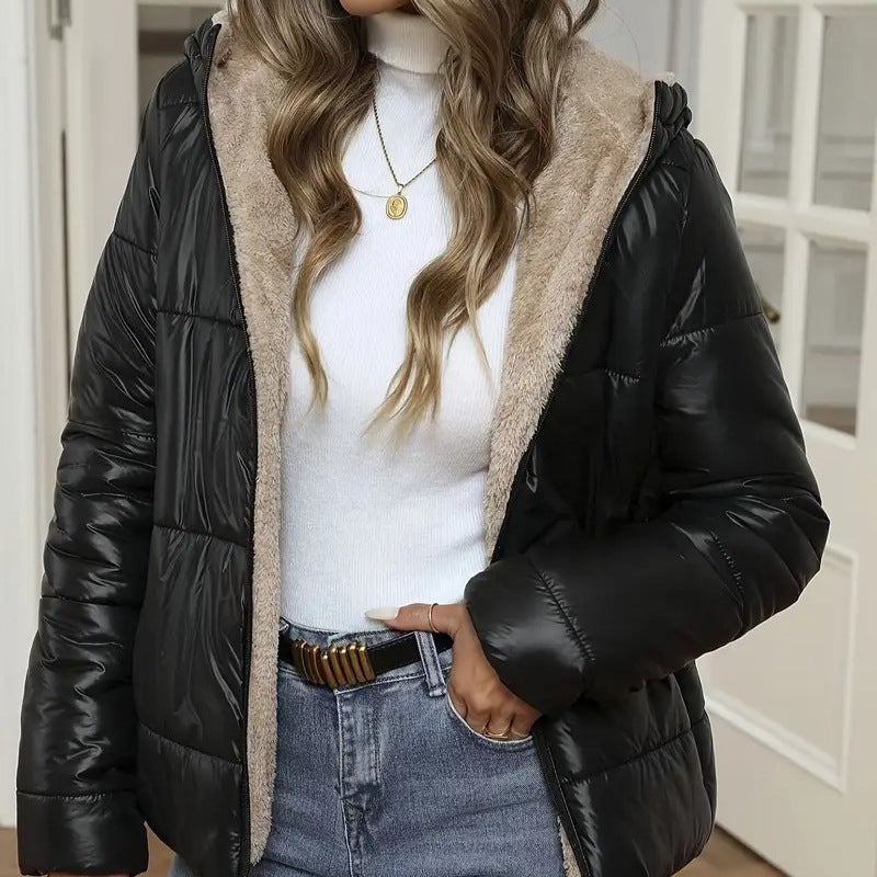 Brushed And Quilted Warm Hooded Cotton-padded Coat