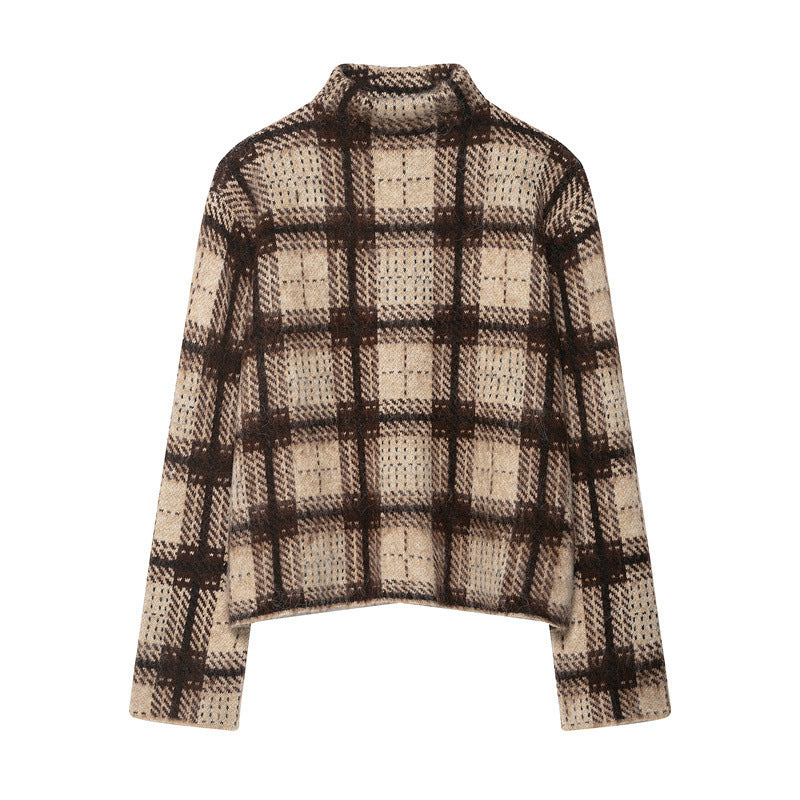 Women's Loose-fitting Sanding Plaid Sweater
