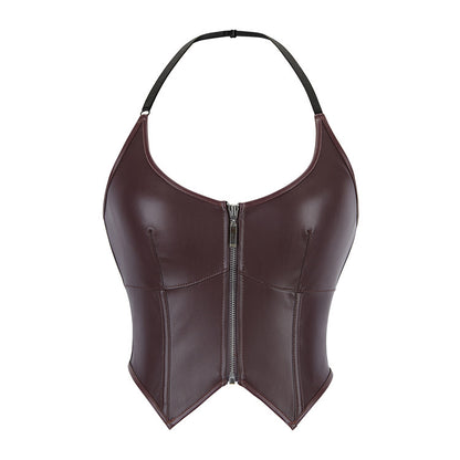 Leather Halter Zipper Women's Tube Top Chest Support Body Shaping Top