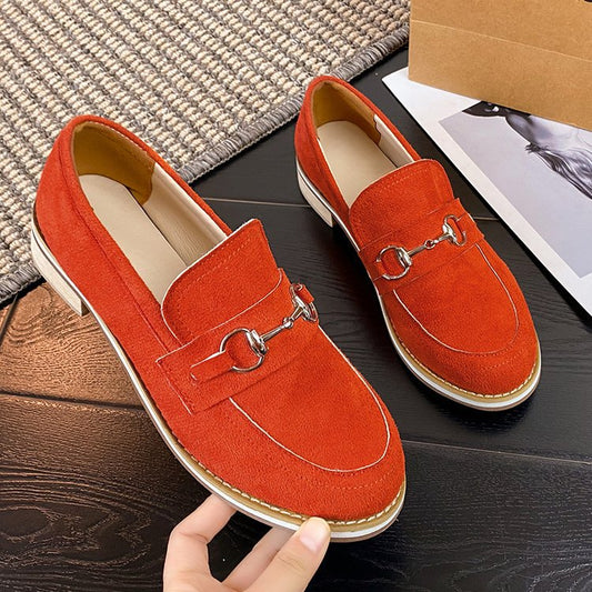 Womens Korean-style Round-toe Low-heeled Casual Slip-on Shoes