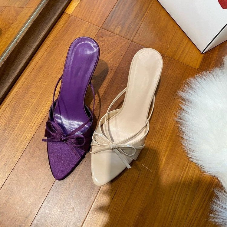 New Summer Satin Sexy Open Toe Bow Elegant Stiletto High Heel Sandals, Socialite Style